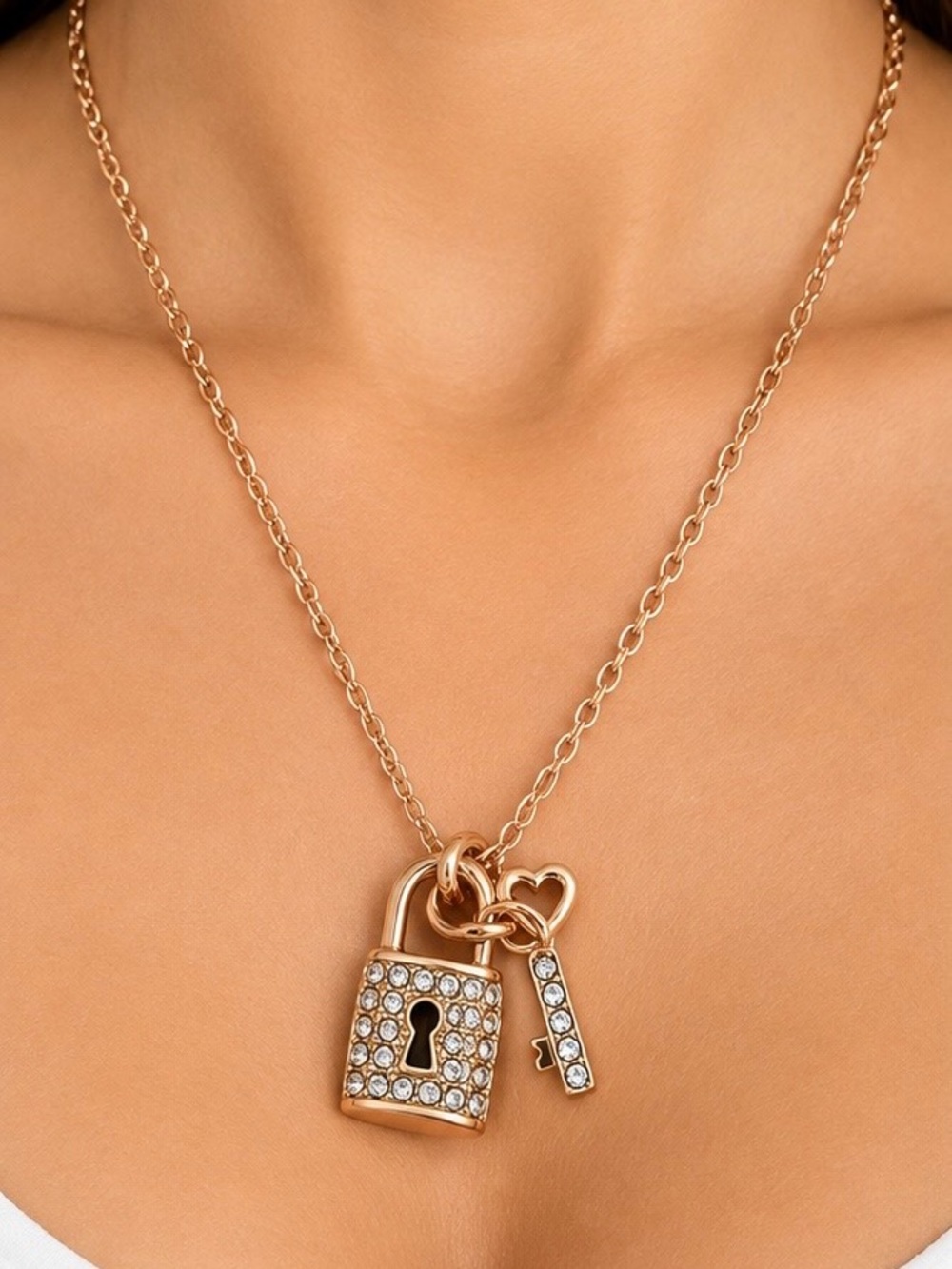 Rose Gold Padlock Pendant Necklace - Women Jewelry